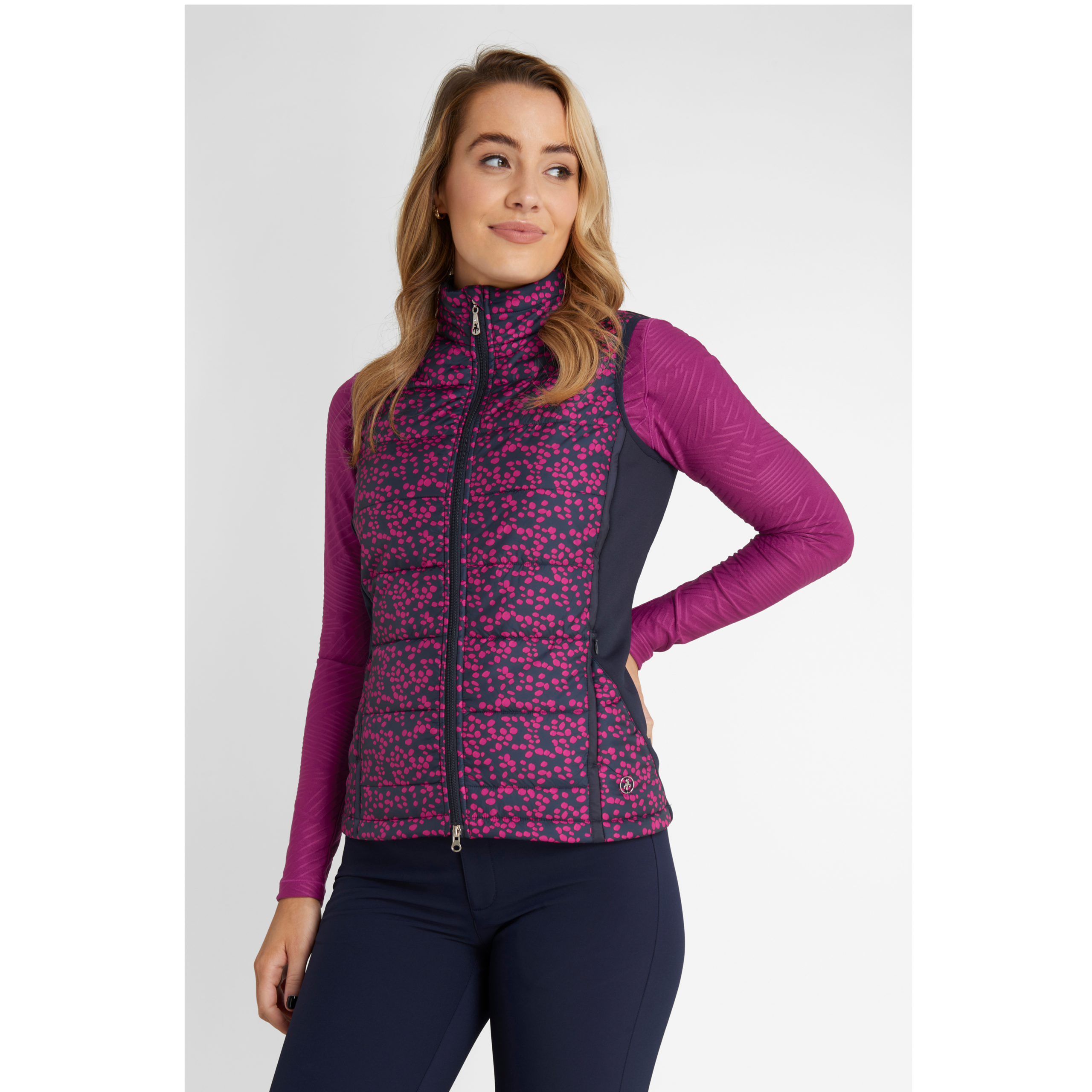 Green Lamb Giselle Print Quilted Gilet Pebble/Navy